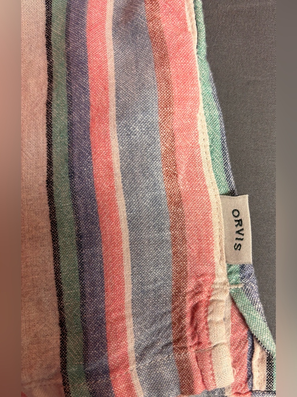 Orvis Linen Blend Striped Button Down Women’s Small Multicolor Short Sleeve Top - Picture 2 of 7
